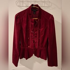 White House Black Market Women's Burgundy Velvet Corset Peplum Blazer (Size 00)